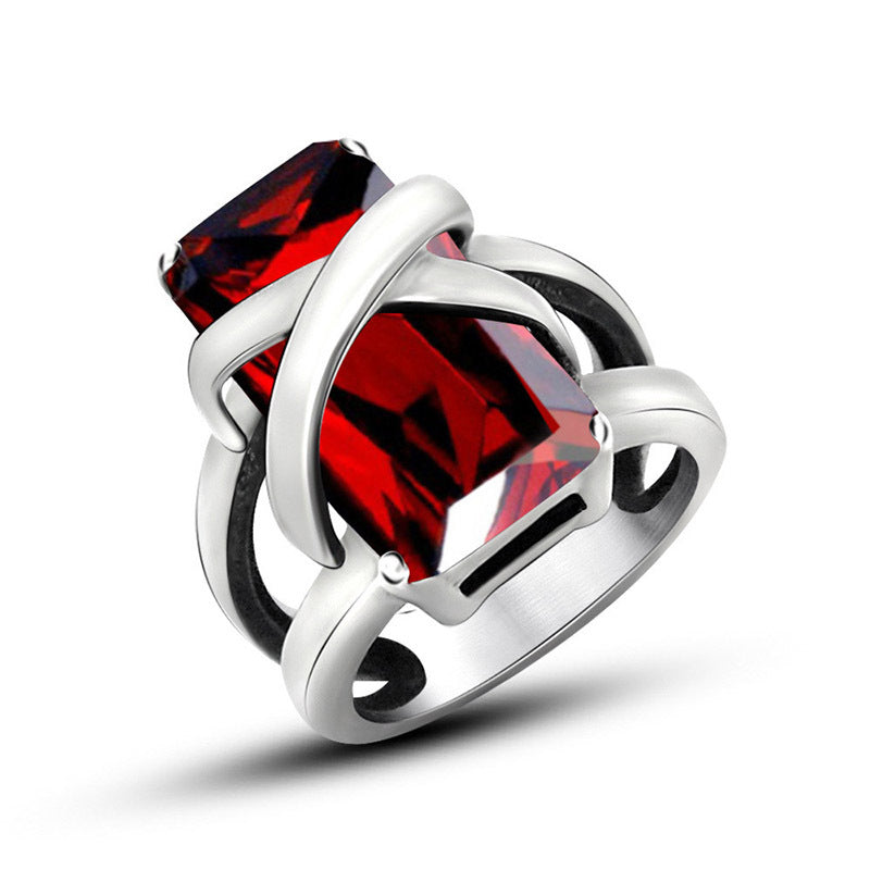 Fashionable Stainless Steel Cross Ring with Ruby for Women - Wholesale Available