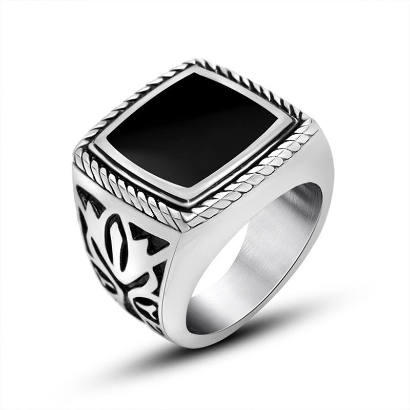 Dominant Retro Epoxy Titanium Steel Ring with Mysterious Pattern for Men