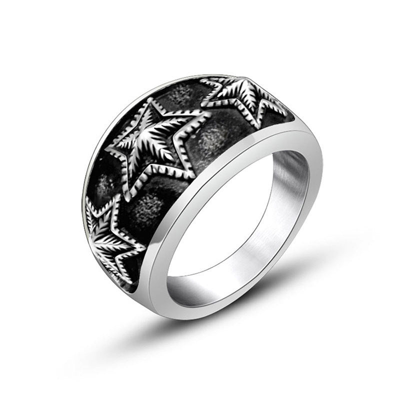 Trendy Titanium Steel Pentagram Star Ring for Men - Night Club Accessory in Black