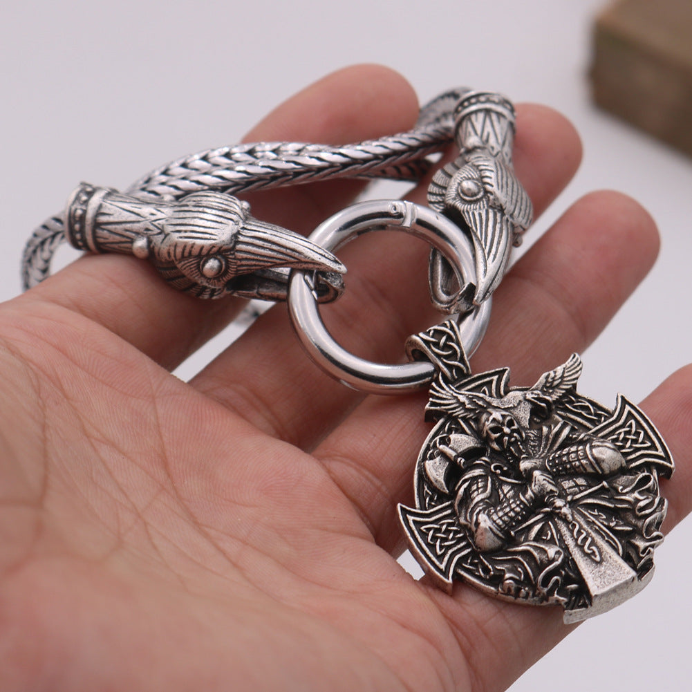 Viking Thor Hammer Necklace with Wolf Head Design