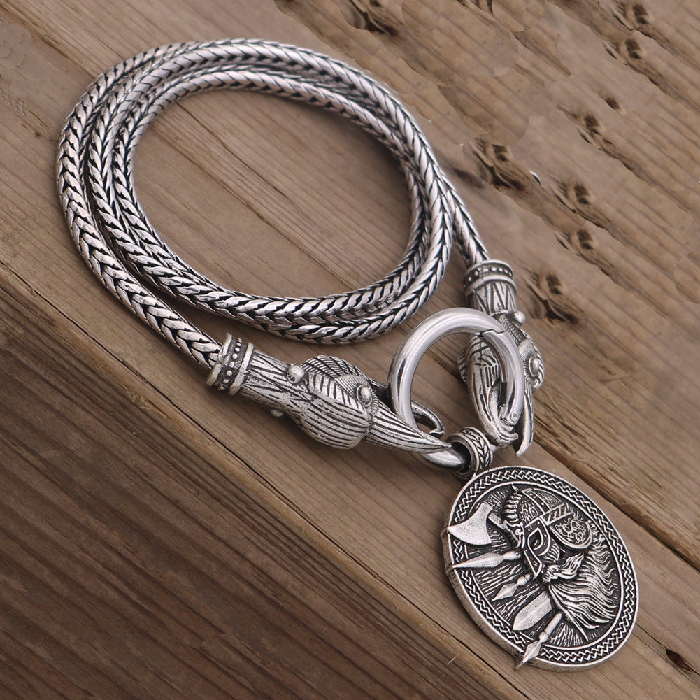 Viking Thor Hammer Necklace with Wolf Head Design