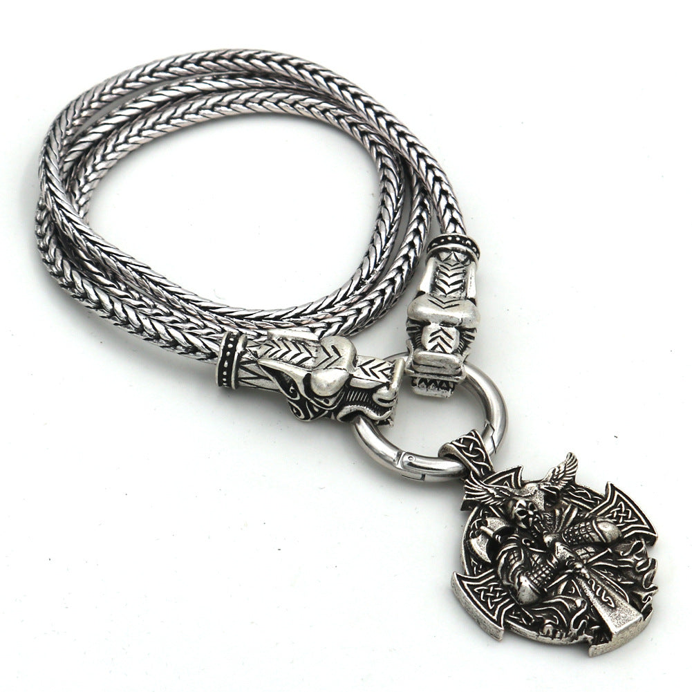 Norse Legacy Men's Viking Hammer and Wolf Head Necklace