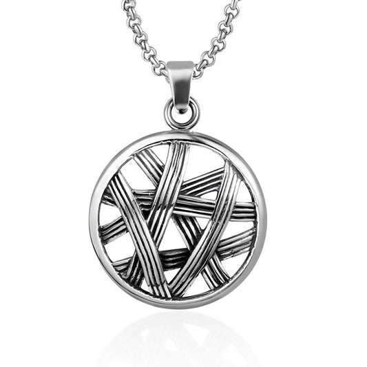 Titanium Steel Dream Catcher Pendant Necklace for Men - Trendy Woven Design with a Cool Literary Touch