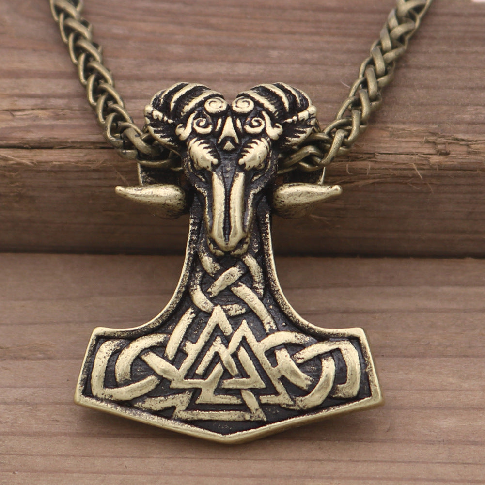 Viking Sheep Head Necklace with Norse Legacy Design for Men - Metal Pendant