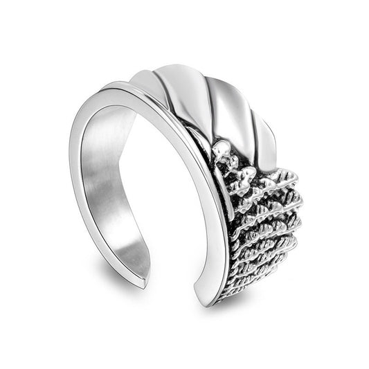 Trendy Angel Wing Titanium Steel Ring for Men - Fashionable European and American Design