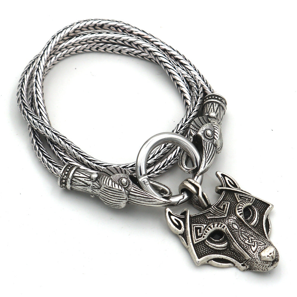 Viking Thor Hammer Necklace with Wolf Head Design