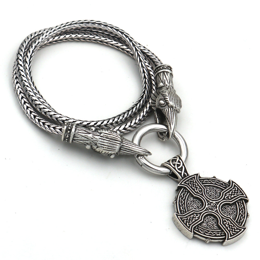 Viking Thor Hammer Necklace with Wolf Head Design