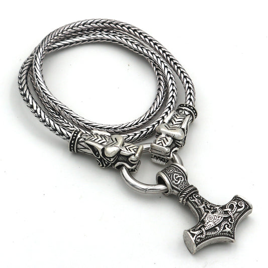 Norse Legacy Men's Viking Hammer and Wolf Head Necklace