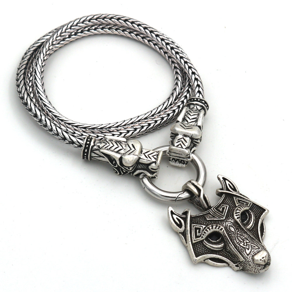 Norse Legacy Men's Viking Hammer and Wolf Head Necklace