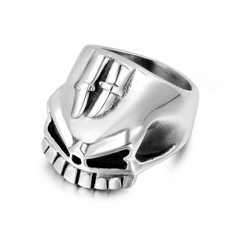 Titanium Steel Half Skull Ring with Embossed Double Swords for Rock-style Men