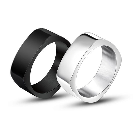 Trendy Silver and Black Rhombus Square Ring for Men - Japan and South Korea Fashion Accessories