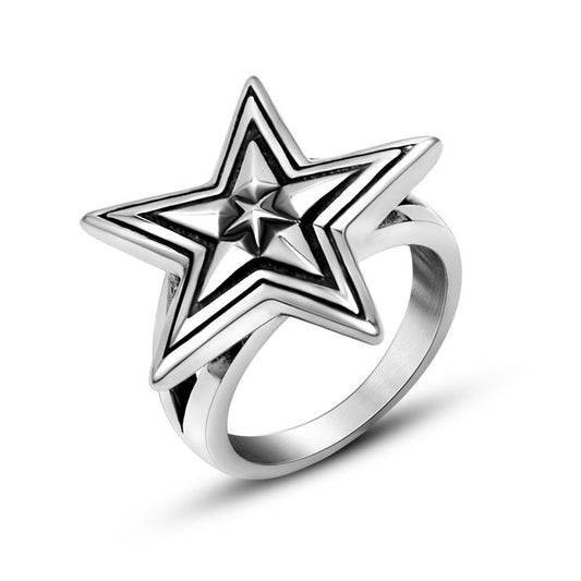 Retro Oversized Pentagram Titanium Steel Ring for Couples - Non-Fading Stainless Steel Jewelry for Men