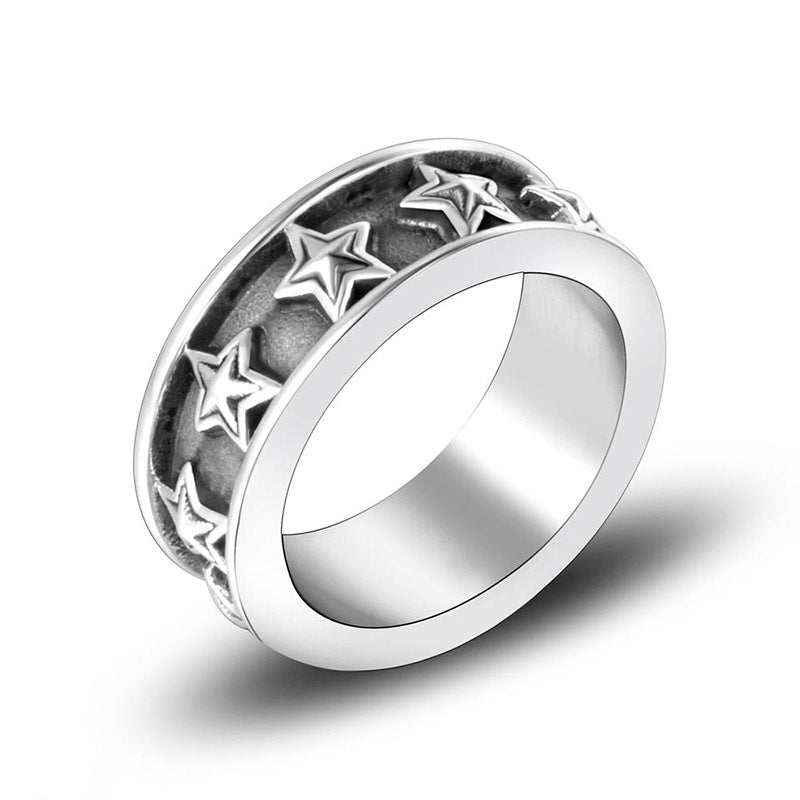 Titanium Steel Star Couple Rings - Retro Pentagram Design for Men and Women