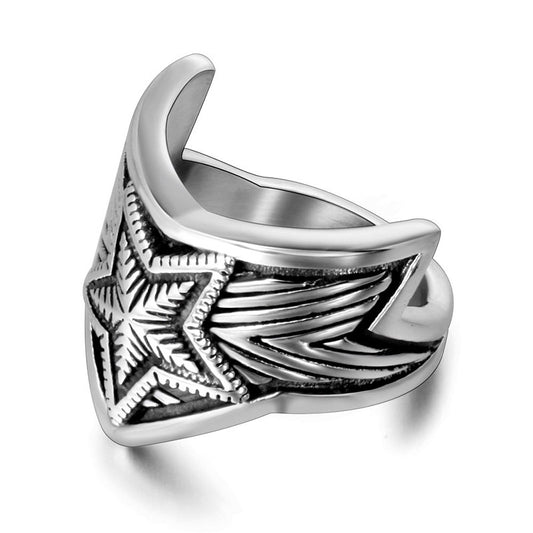 Vintage Titanium Steel Pentagram Wide Ring for Personalized Style - Unisex Accessory for Men and Women