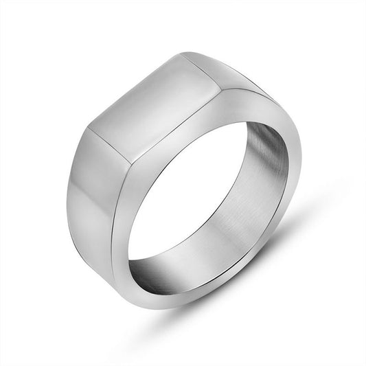 Sleek Titanium Steel Men's Trendy Flat Rectangular Ring