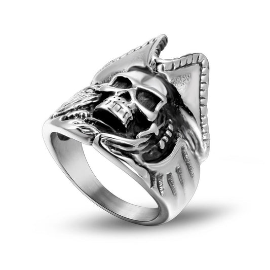 Titanium Steel Angel and Demon Skull Ring for Men - Old Devil Head Design