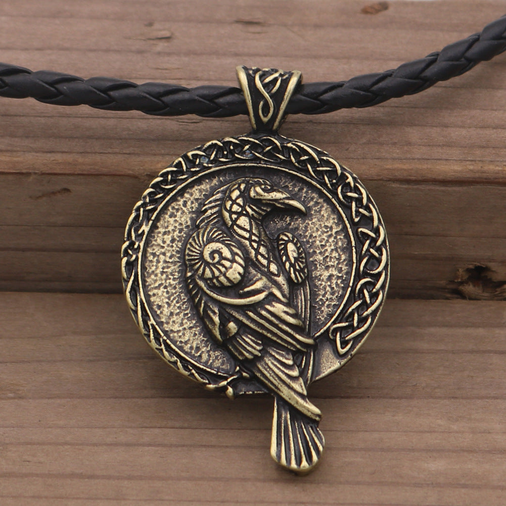 Wholesale Men's Nordic Crow Pendant Necklace with Celtic Inspired Amulet