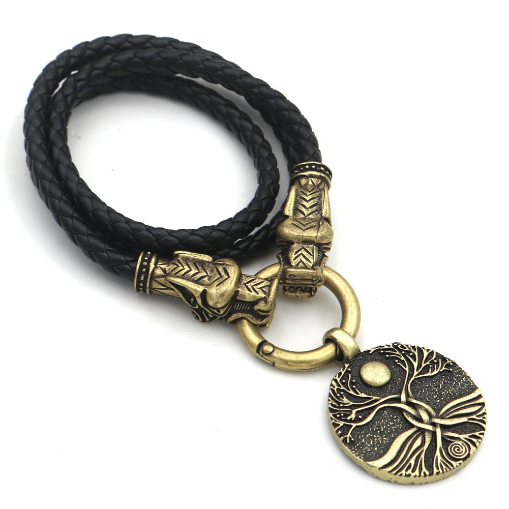 Viking Pirate Wolf and Norse Tree of Life Men's Necklace