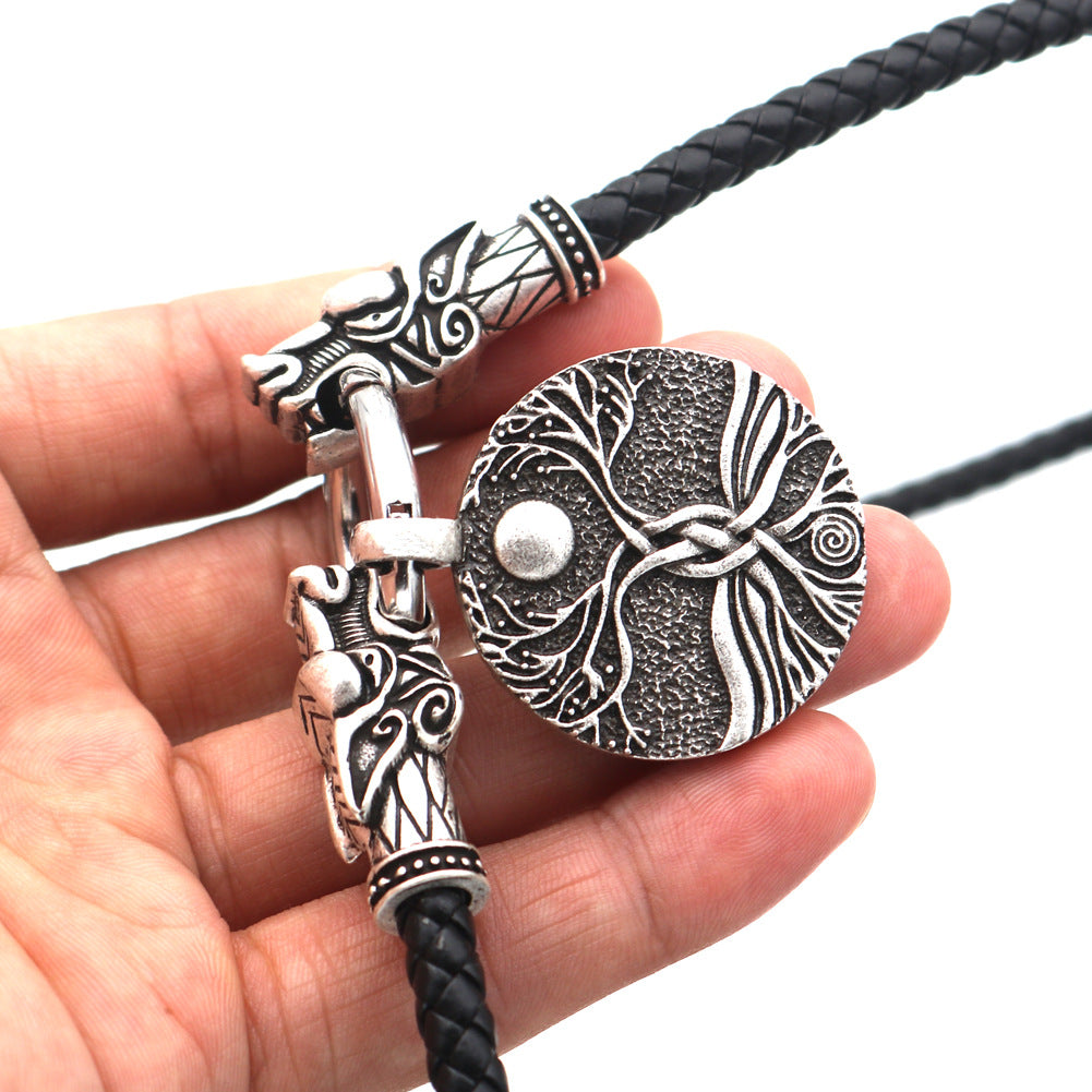 Viking Pirate Wolf and Norse Tree of Life Men's Necklace