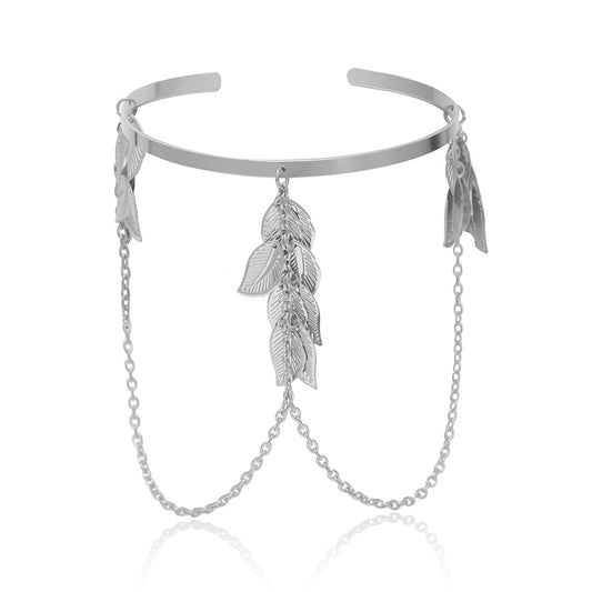 Street Auction U-shaped Bracelet with Leaf Tassel and Geometric Adjustable Arm Bracelet