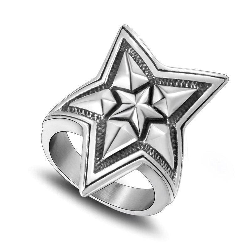 Retro Punk Titanium Steel Pentagram Ring for Men - Trendy Rock Index Finger Accessory