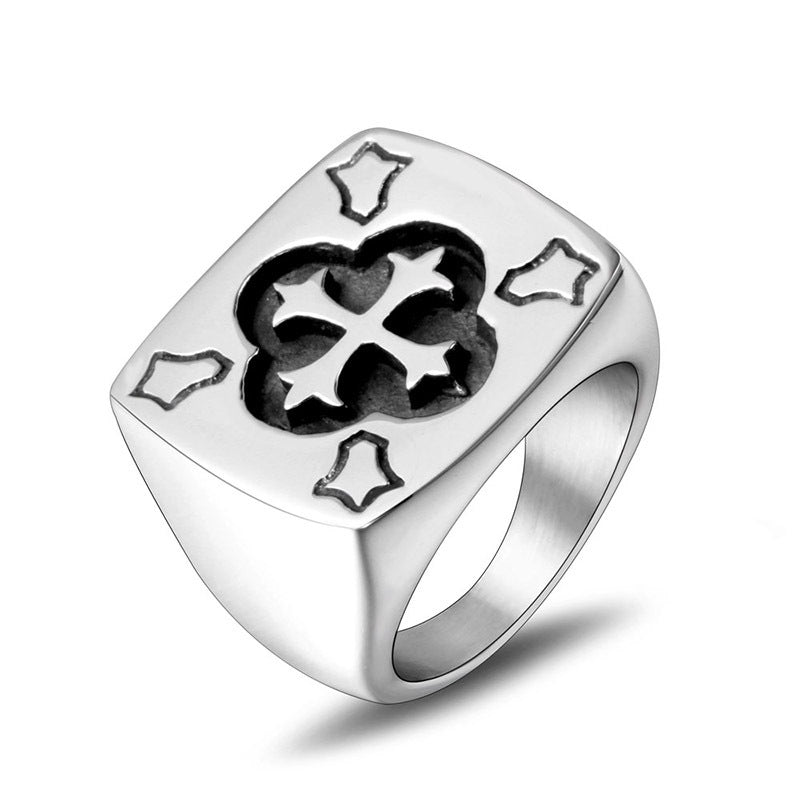 Customizable Vintage Titanium Steel Men's Cross Ring - Exaggerated Design for Everyday Wear