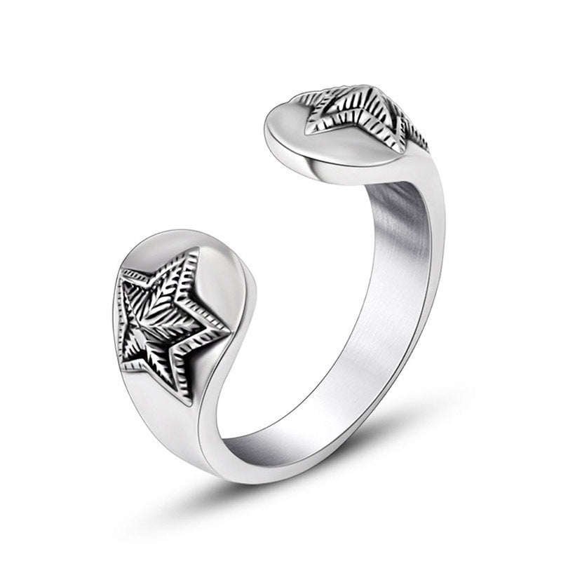 Men's Retro Double Star Titanium Steel Ring - Trendy Index Finger Jewelry for Women