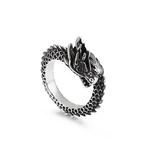 Vintage Ethnic Dragon Design Men's Stainless Steel Open Ring - Wholesale European American Style