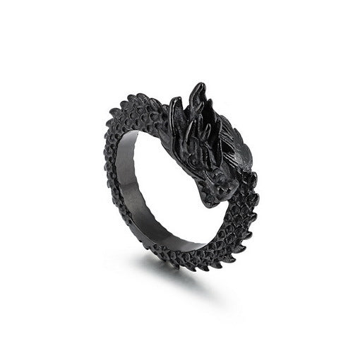 Vintage Ethnic Dragon Design Men's Stainless Steel Open Ring - Wholesale European American Style