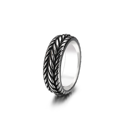 Custom Punk Twist Chain Titanium Steel Ring for Men - Wholesale European and American Stainless Steel Jewelry