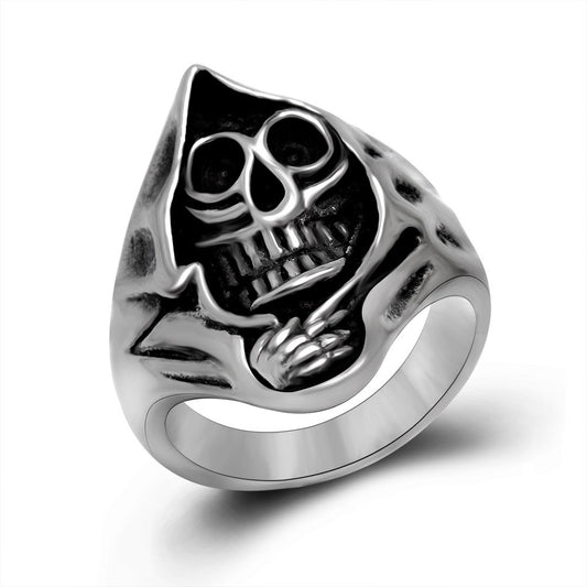 Engraved Skull Ghost Head Ring for Men - Vintage Zombie Design in Titanium Steel