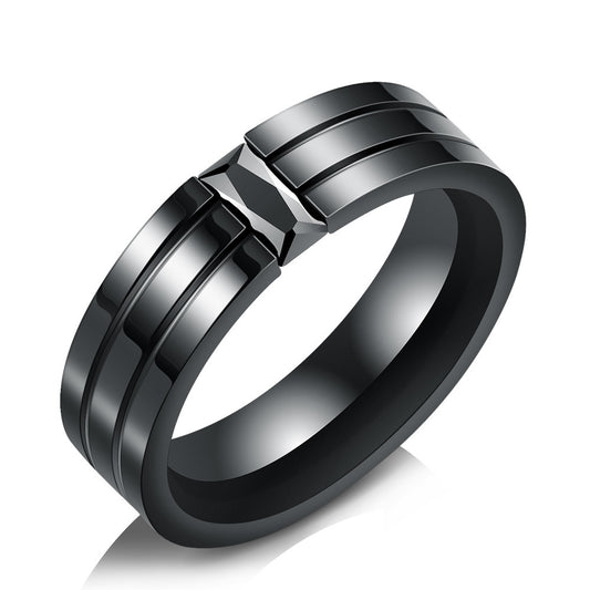 Black Zircon Stainless Steel Men's Ring with Custom Handcrafted Design