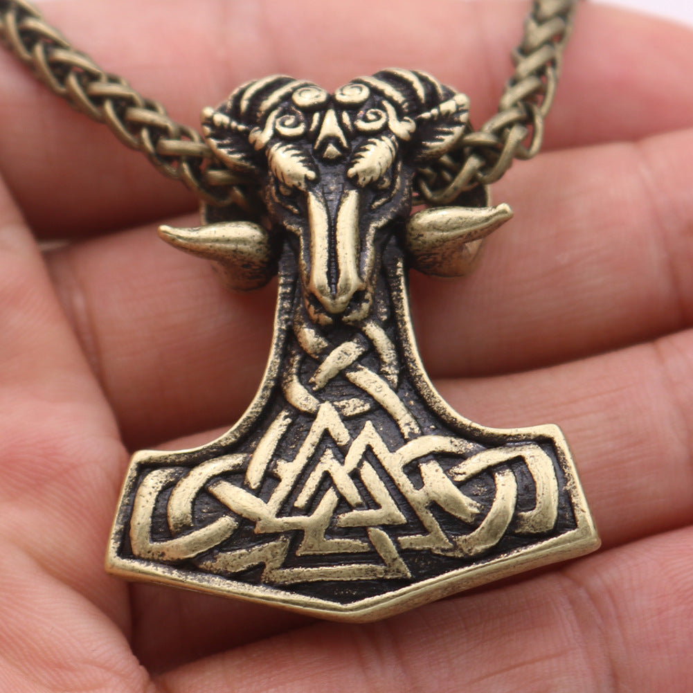 Viking Sheep Head Necklace with Norse Legacy Design for Men - Metal Pendant