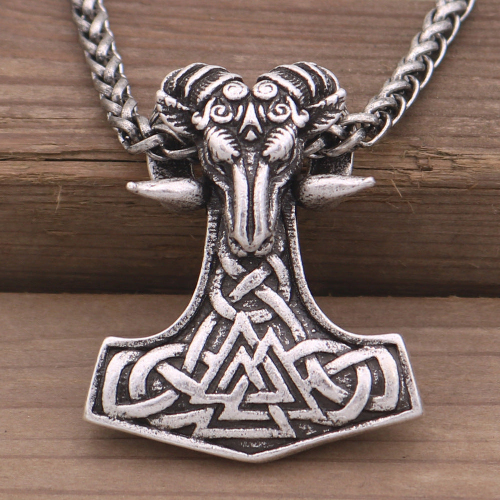 Viking Sheep Head Necklace with Norse Legacy Design for Men - Metal Pendant