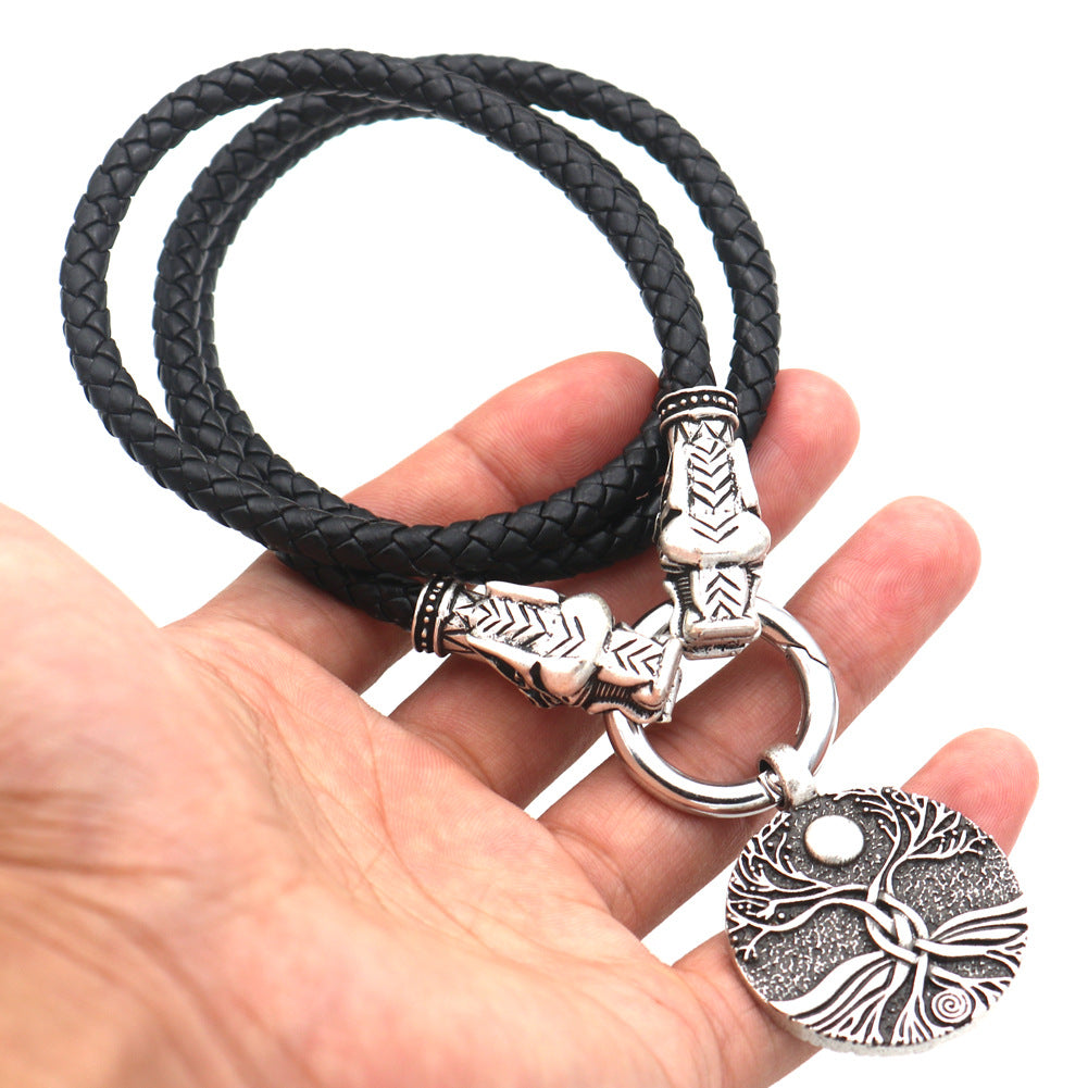 Viking Pirate Wolf and Norse Tree of Life Men's Necklace