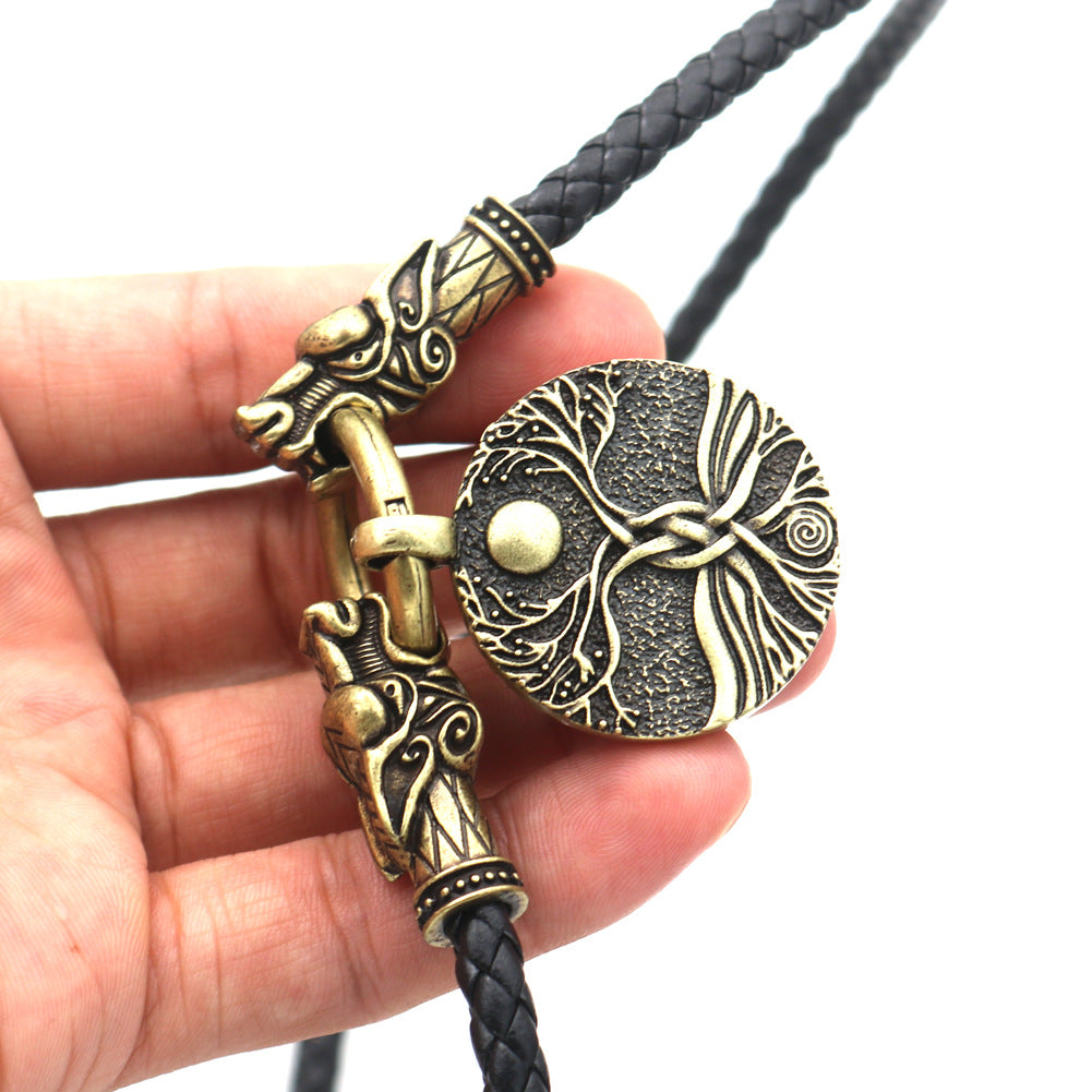 Viking Pirate Wolf and Norse Tree of Life Men's Necklace