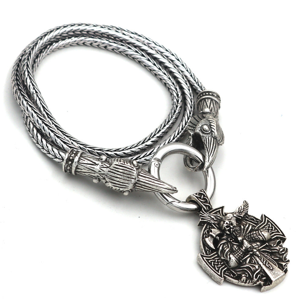 Viking Thor Hammer Necklace with Wolf Head Design