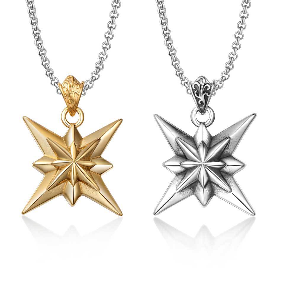 Personalized Double-Layer Star Flower Meteor Pendant Necklace for Men and Women in Titanium Steel