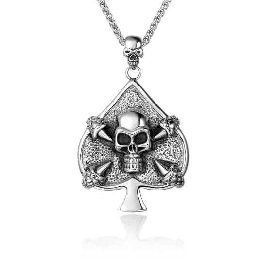 Vintage-Inspired Titanium Steel Skull Heart Spade Pendant Necklace for Men