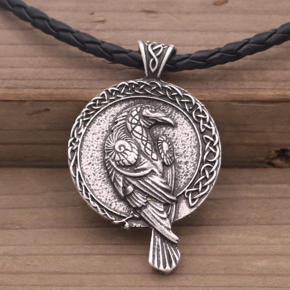 Wholesale Men's Nordic Crow Pendant Necklace with Celtic Inspired Amulet