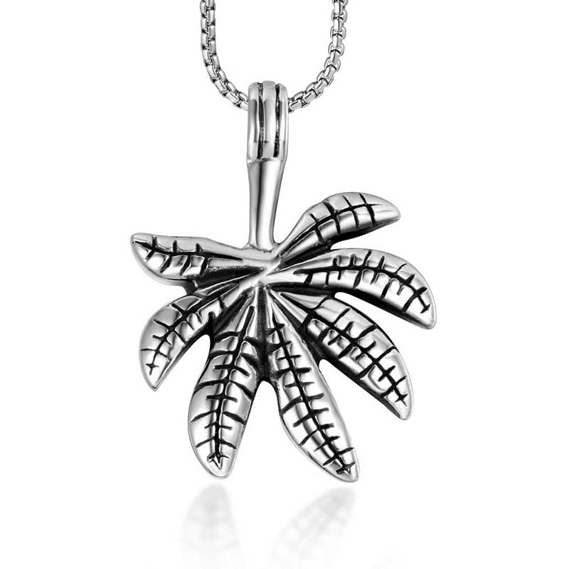 Customizable Titanium Steel Leaf Pendant Necklace - Trendy Hipster Jewelry for Men