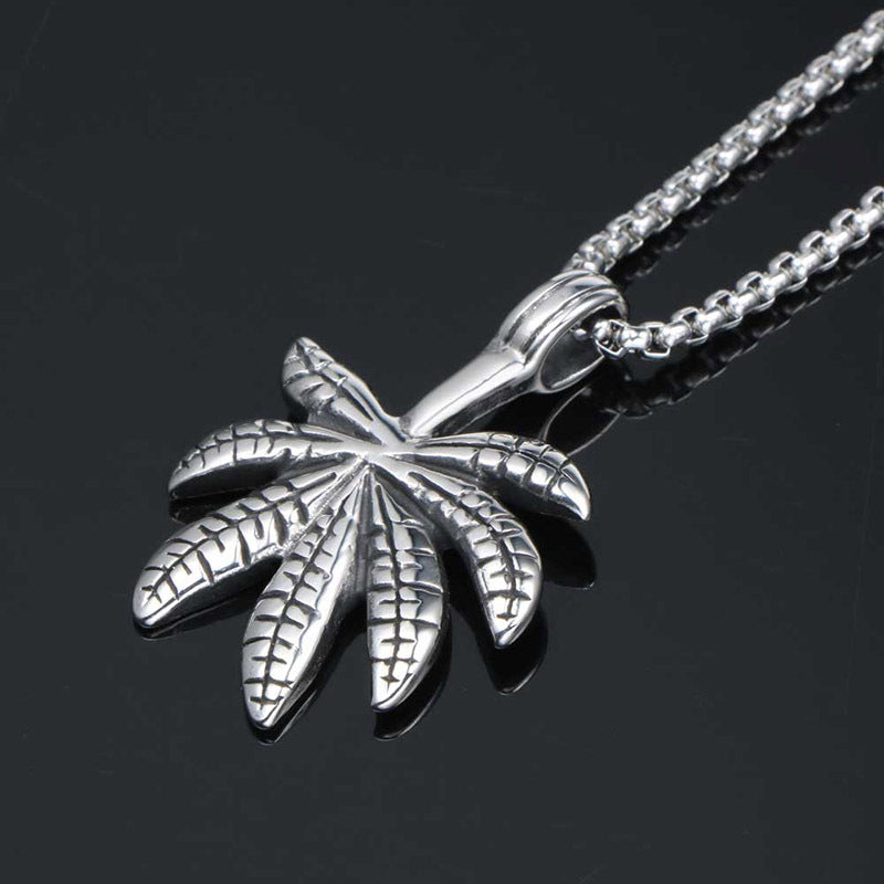 Customizable Titanium Steel Leaf Pendant Necklace - Trendy Hipster Jewelry for Men