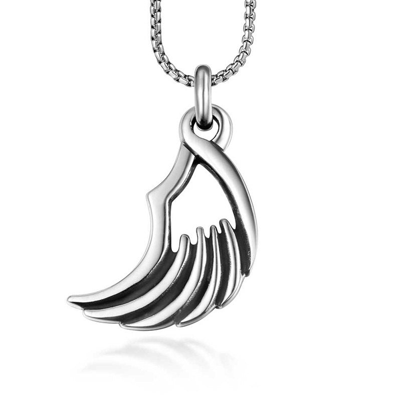 Vintage Punk Style Titanium Steel Angel Wings Pendant Necklace for Men