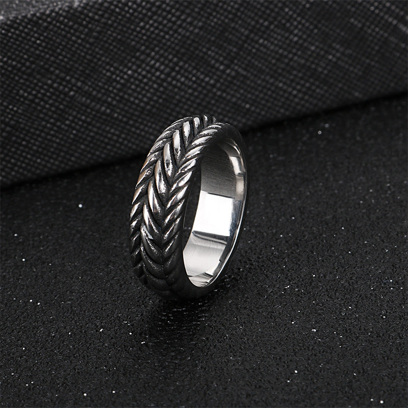 Custom Punk Twist Chain Titanium Steel Ring for Men - Wholesale European and American Stainless Steel Jewelry