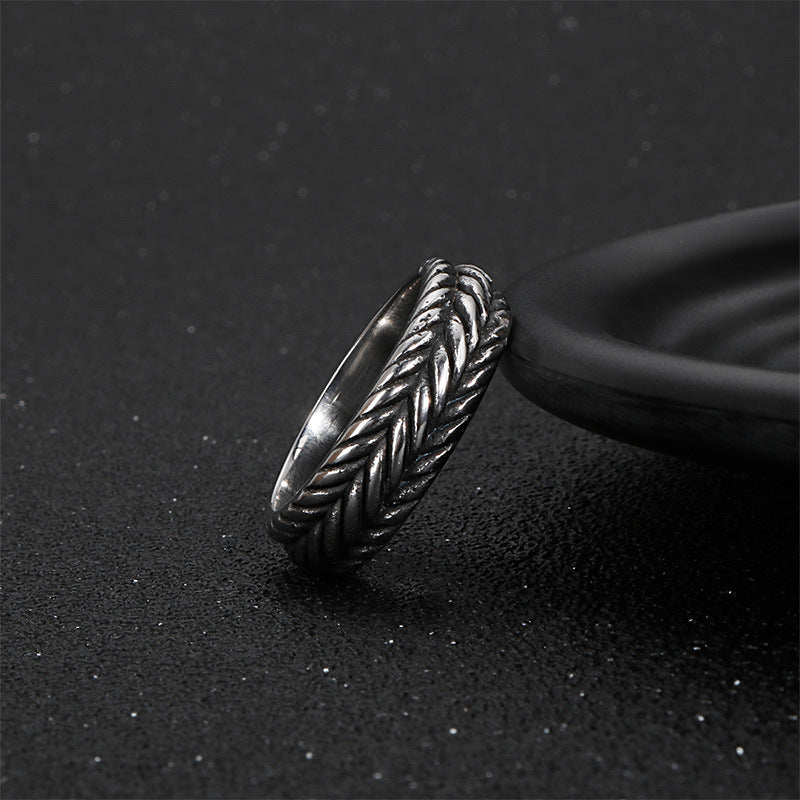 Custom Punk Twist Chain Titanium Steel Ring for Men - Wholesale European and American Stainless Steel Jewelry