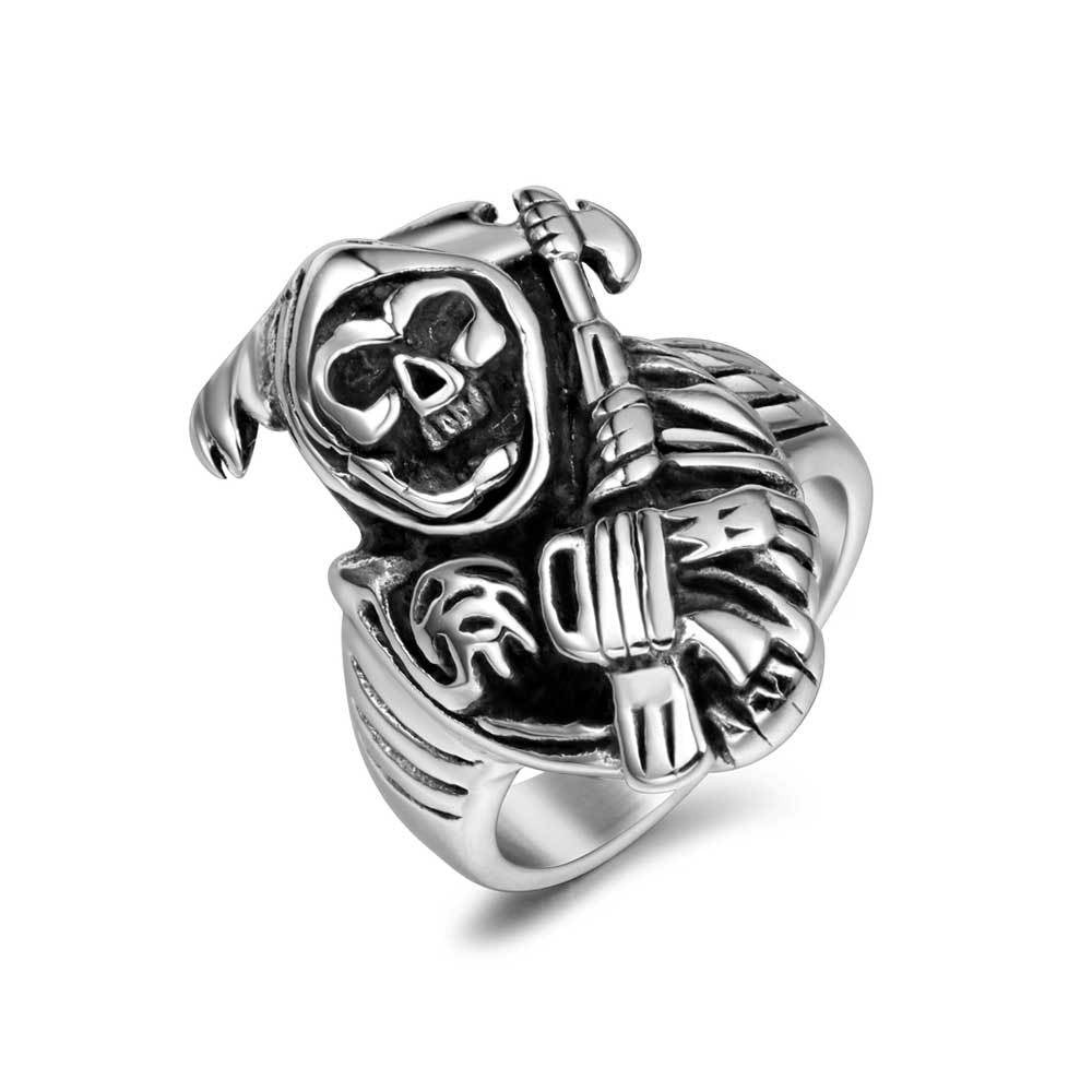 Personalized Titanium Steel Ghost Skull Ring for Men - Hipster Punk Fashion, Size 7-12