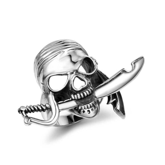 Personalized Stainless Steel Pirate Skull Ring for Men - Trendy European and American Fashion Jewelry