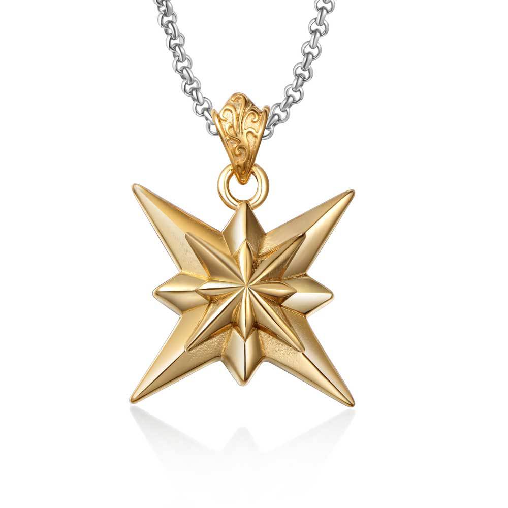 Personalized Double-Layer Star Flower Meteor Pendant Necklace for Men and Women in Titanium Steel