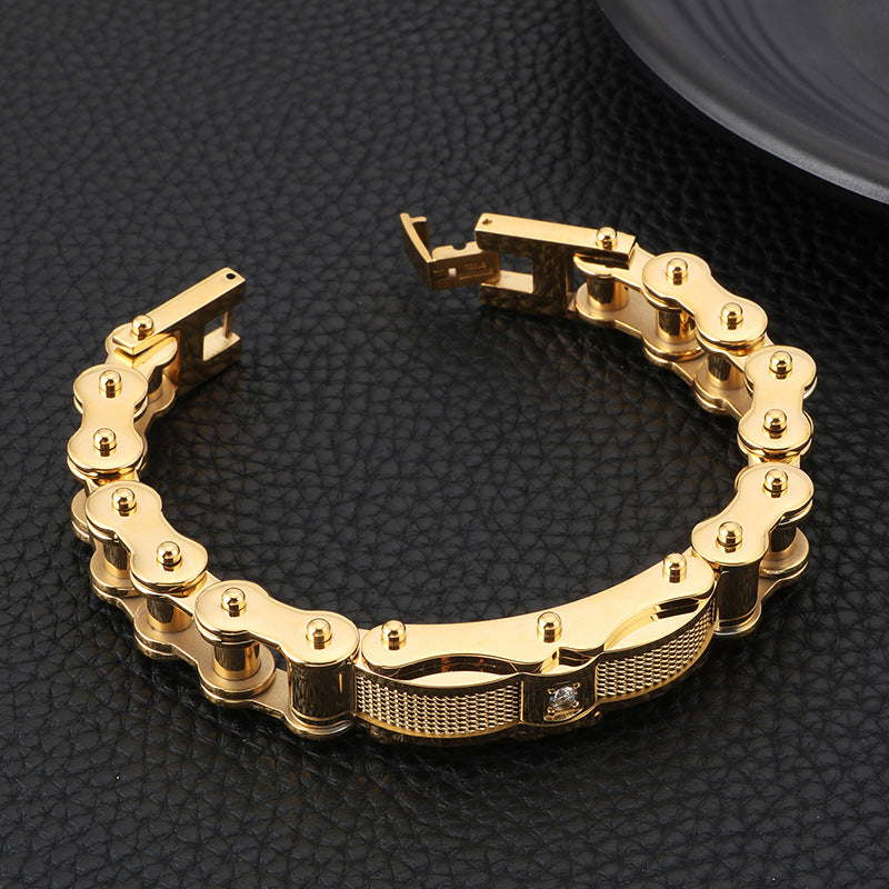 Men's Titanium Steel Bracelet with Zircon-Studded Locomotive Chains - Bold Creative Jewelry