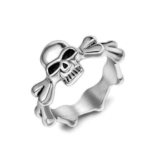 Punk-Inspired Personalized Titanium Steel Skull and Bone Ring for Men and Women